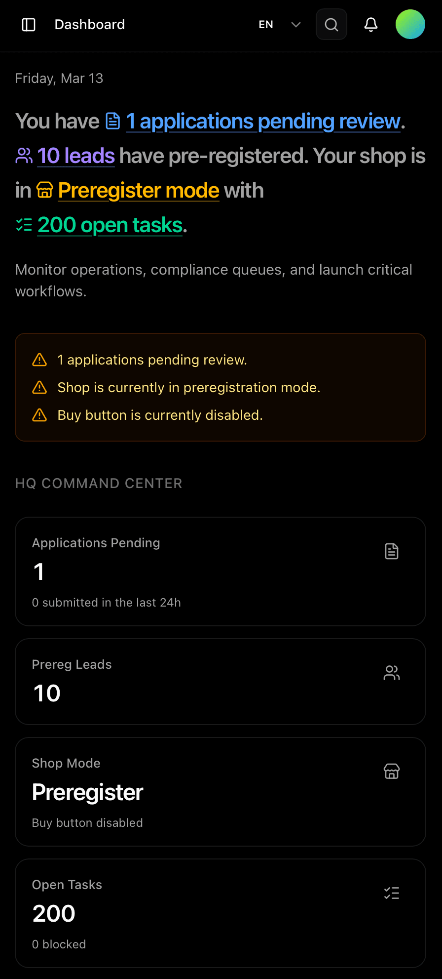 Your partner dashboard