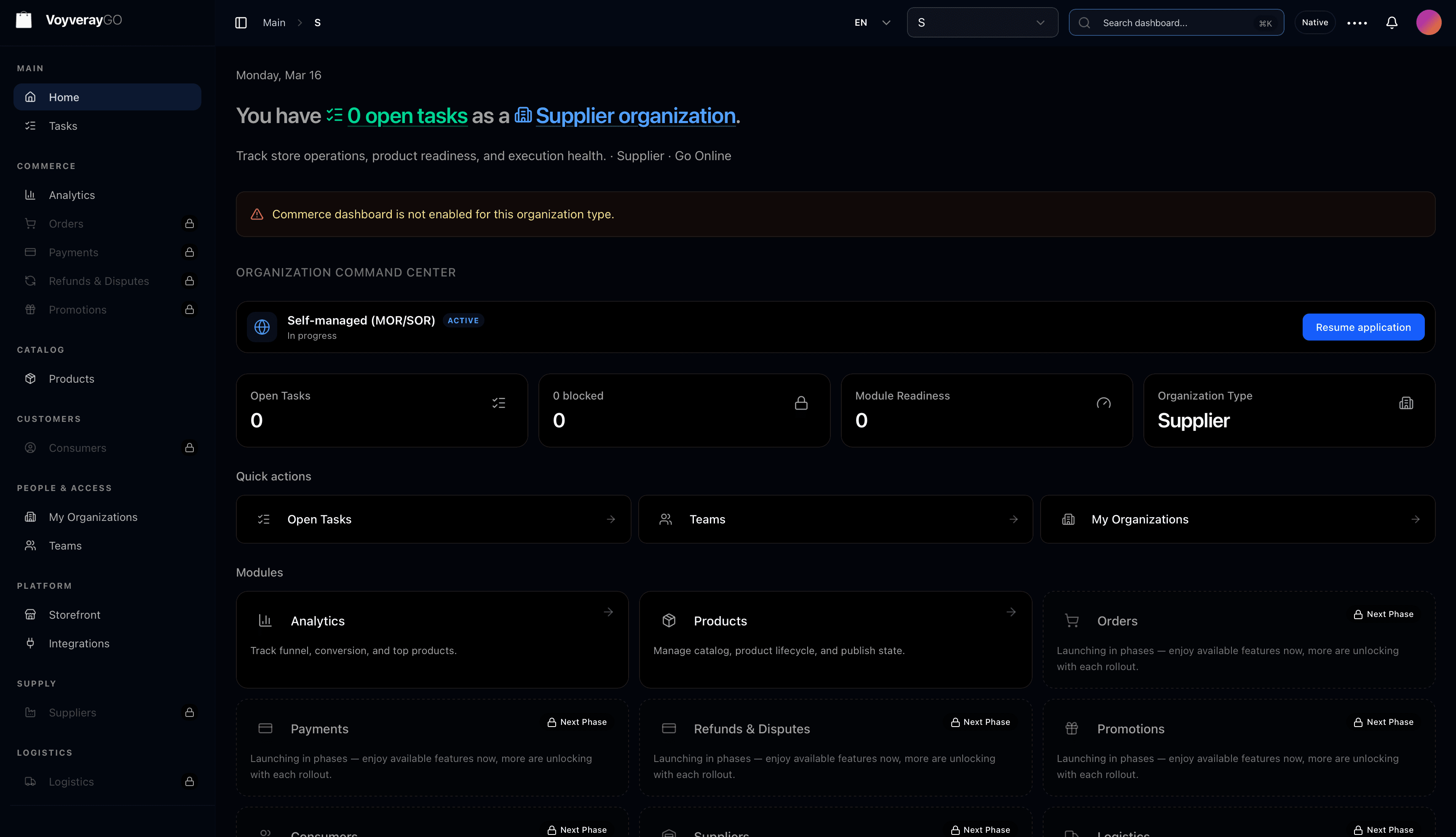 Voyveray Go dashboard dark preview